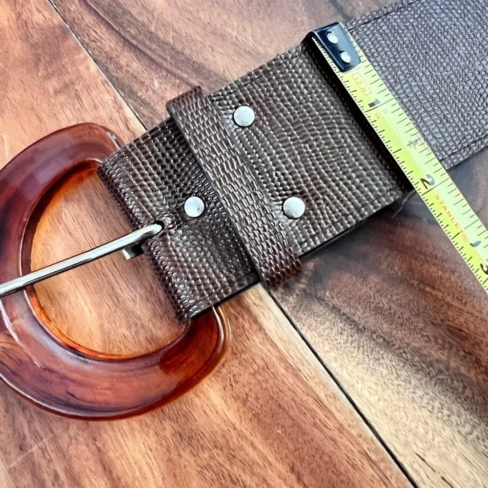 Wide Brown Vegan Belt Acrylic Tortoise Print Buckle Vintage Vegan Faux Leather